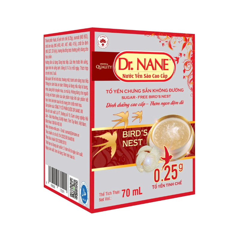 Nước Yến Sào Cao Cấp Dr.Nane Không Đường 0.25gr 70ml