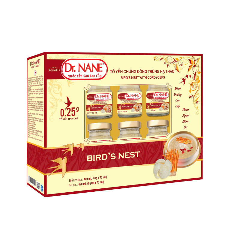 Nước Yến Sào Cao Cấp Dr.Nane Đông Trùng 0.25gr (Hộp 6 lọ)