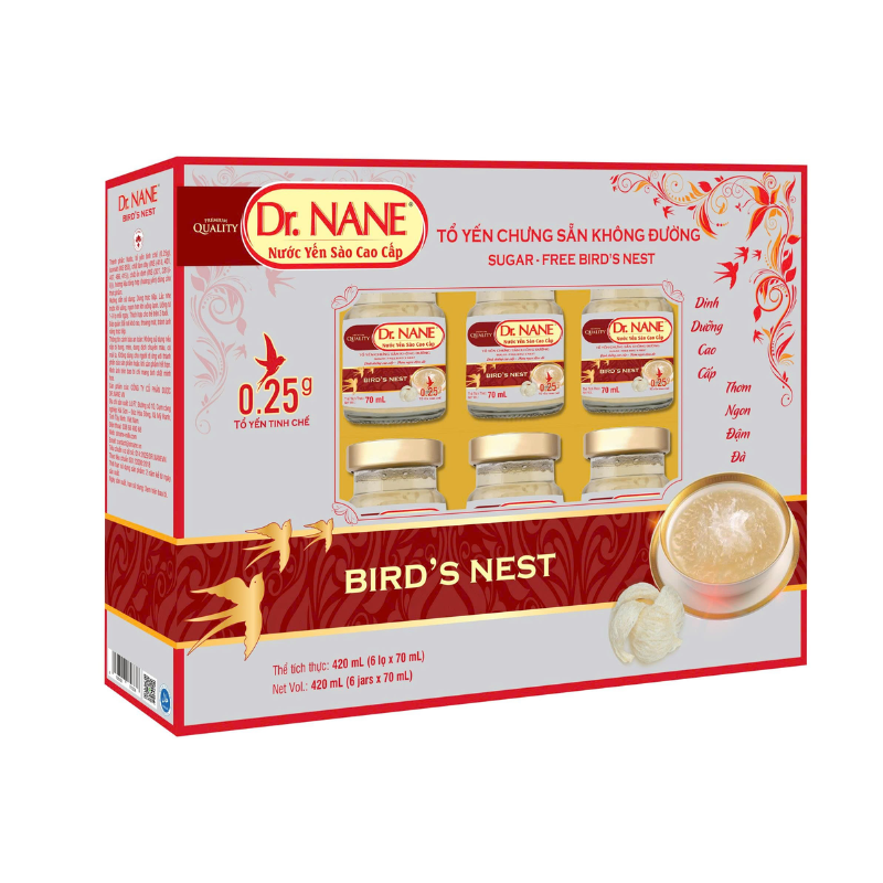 Nước Yến Sào Cao Cấp Dr.Nane Không Đường 0.25grr (Hộp 6 lọ)