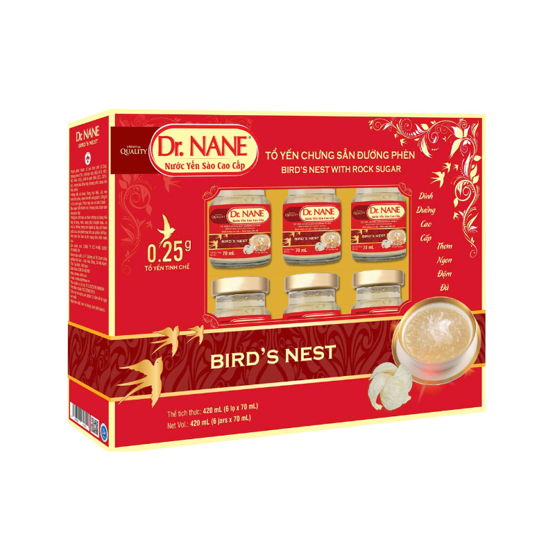 Nước Yến Sào Cao Cấp Dr.Nane Đường Phèn 0.25gr (Hộp 6 lọ)