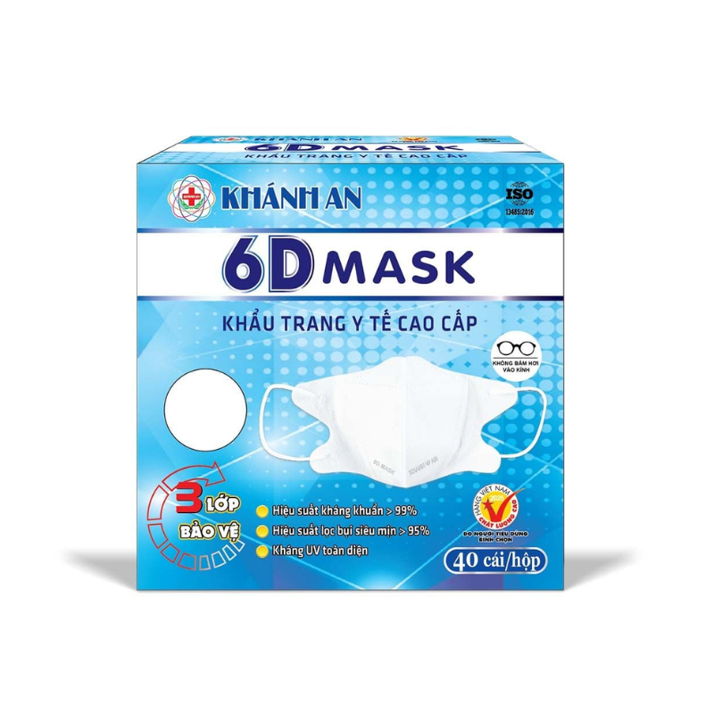Khẩu trang y tế 3 lớp 6D Mask Trắng Khánh An (H/40c)