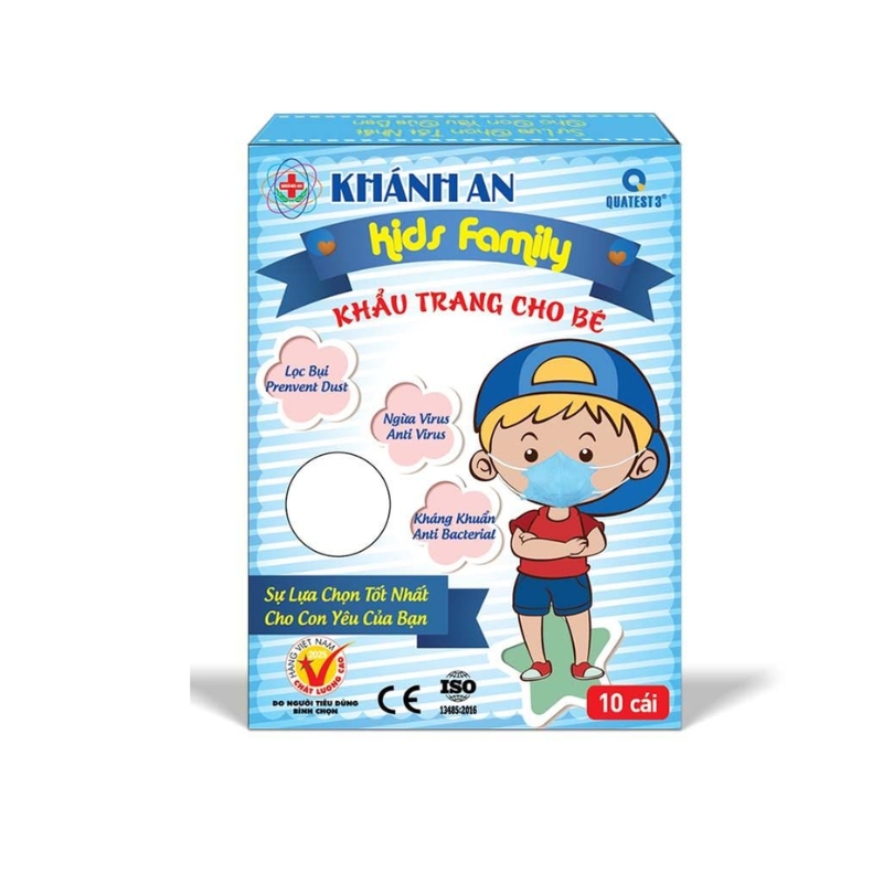 Khẩu trang cho bé Kids Family Xanh Khánh An M (H/10c)