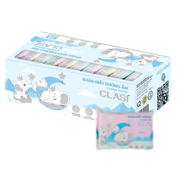 Khăn giấy dưỡng ẩm CLASI 120 tờ (10 gói/hộp)