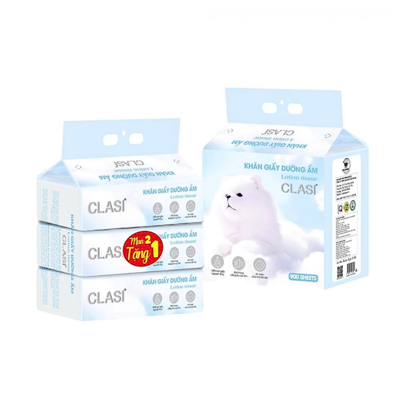 Khăn giấy dưỡng ẩm CLASI 300 tờ (3 gói/lốc)