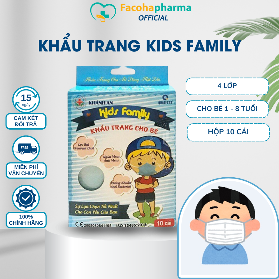 Khẩu trang cho bé Kids Family Hoạ Tiết Khánh An S (H/10c)