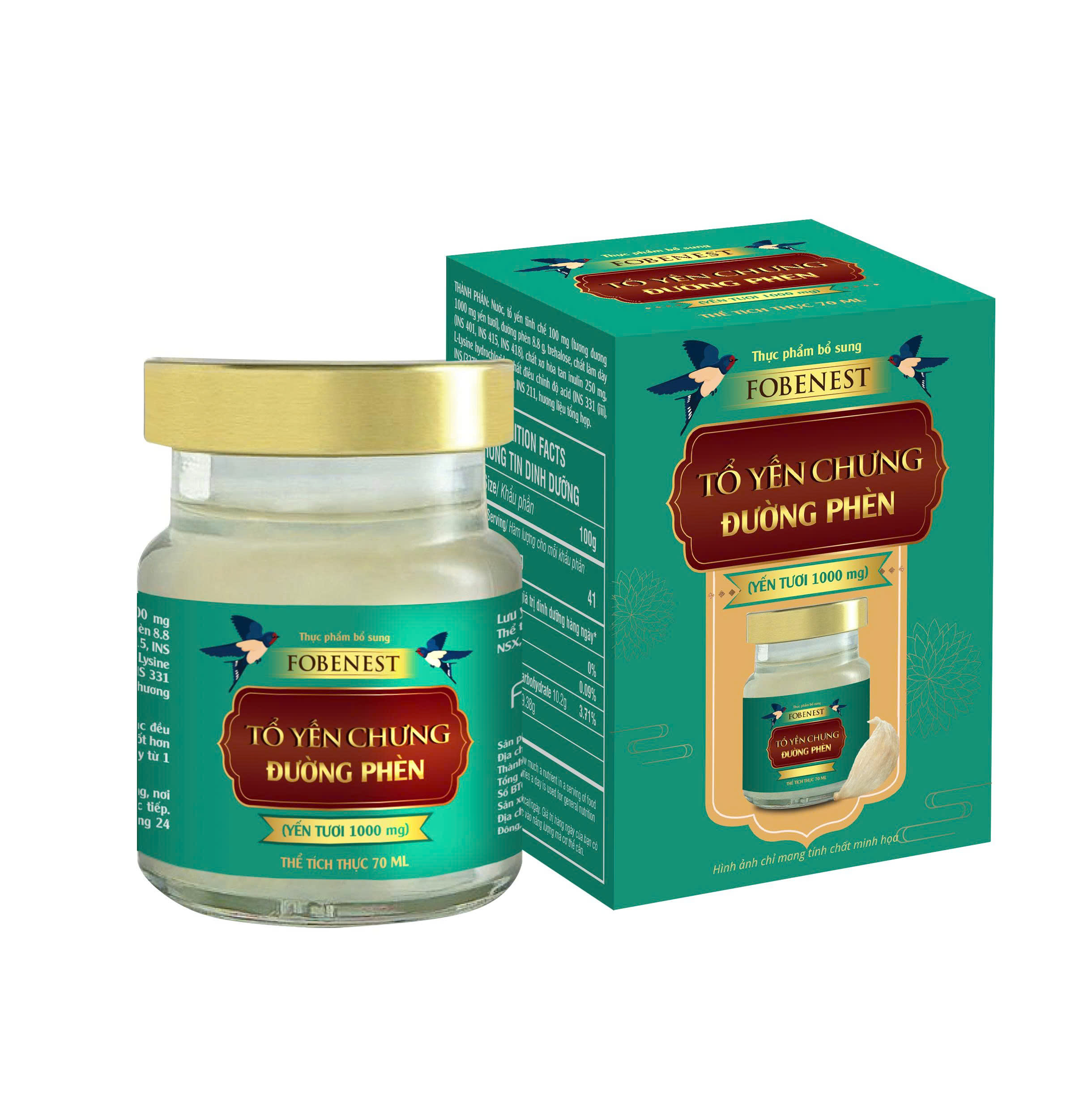 Fobenest Tổ Yến Chưng Đường Phèn (Yến Tươi 1000 mg) (Lọ 70ml)