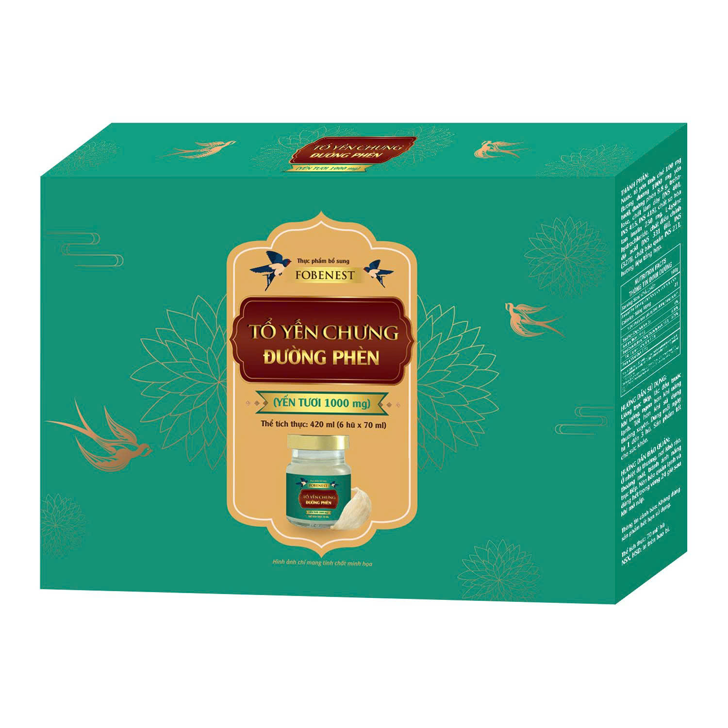 Fobenest Tổ Yến Chưng Đường Phèn (Yến Tươi 1000mg)  (Hộp 6 lọ)