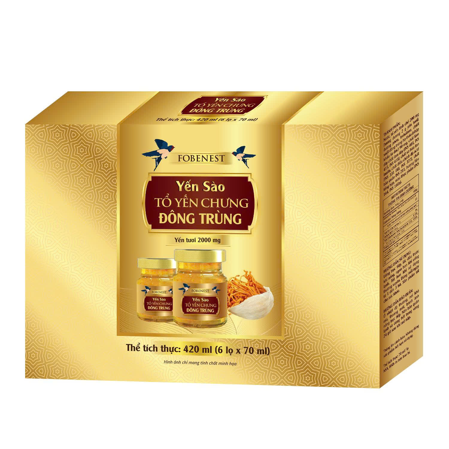 Fobenest Yến Sào Tổ Yến Chưng Đông Trùng (Yến Tươi 2000mg) (Hộp 6 lọ)